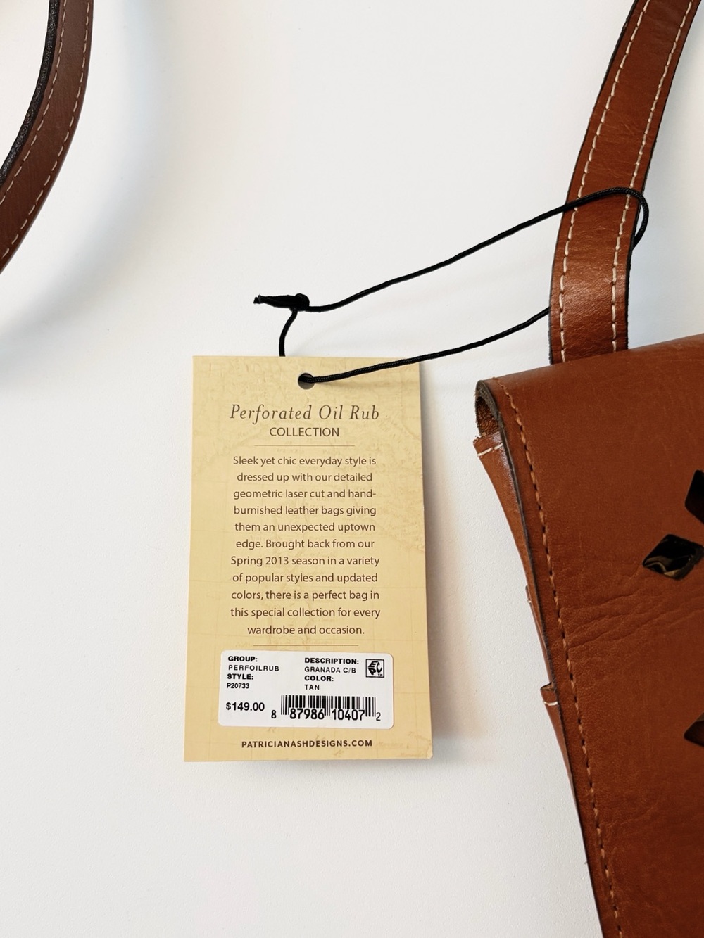 Patricia Nash Perforated Oil rub Granada Crossbody Purse in Tan Leather - Picture 6 of 7